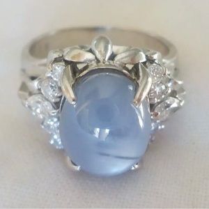 Platinum Star Sapphire and Diamond Ring Sz 5.75